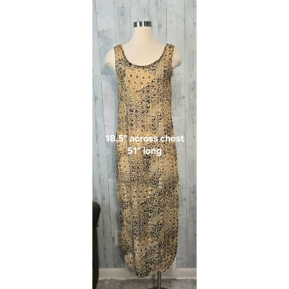 VTG Dotti Sheer Gold Cheetah Leopard Geometric Print Shift Dress Sz. M - Picture 2 of 11